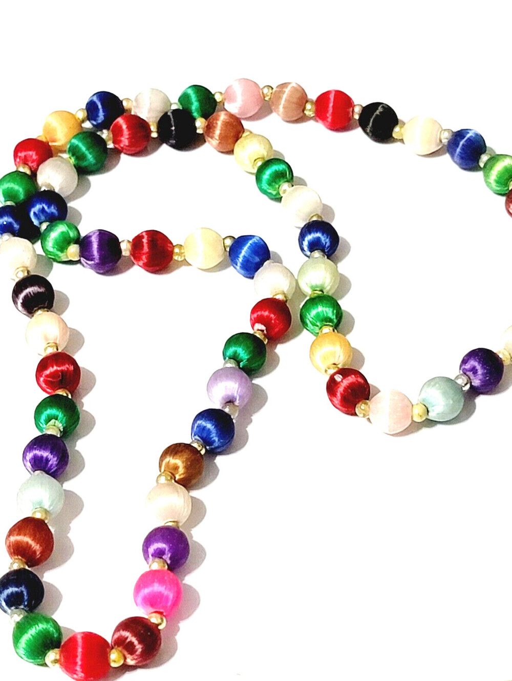 Vintage 26" Long Colorful Beaded Necklace, Jewel Tones, Red, blue, pink rd01_13‎